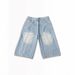 "Vintage Distressed Denim Capri Pants For Men – Retro Streetwear Style, Comfortable Straight-Leg Fit (Blue, S-XXL)"_mkmklike.com