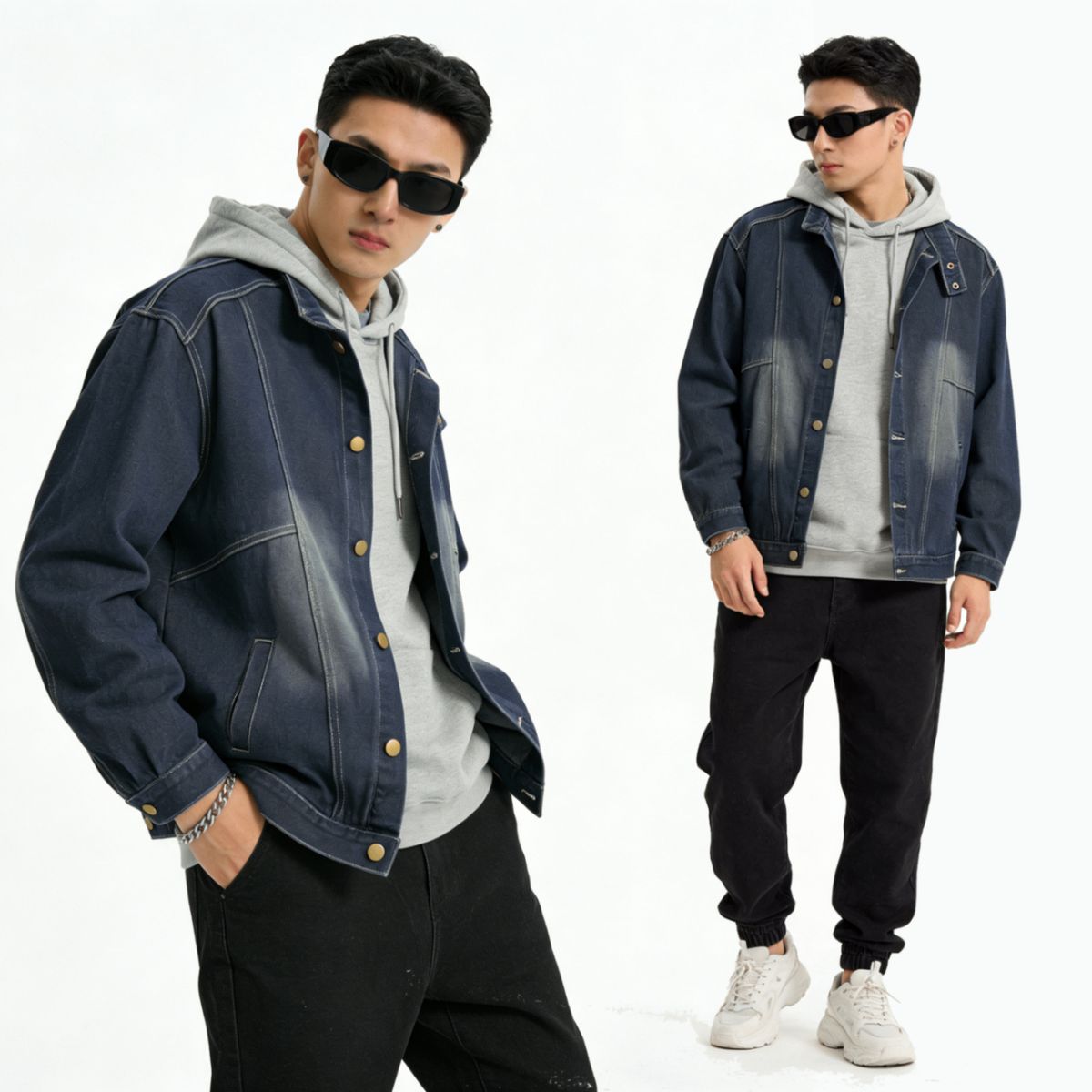 Retro Washed Vintage Stand Up Collar Denim Jacket, Street Loose Casual Jacket Trend_mkmklike.com