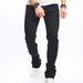 Trendy Tight Fitting Micro Flared Denim Pants For Men's Commuting, Small Horn Solid Color Jeans_mkmklike.com