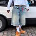 "Vintage Distressed Denim Capri Pants For Men – Retro Streetwear Style, Comfortable Straight-Leg Fit (Blue, S-XXL)"_mkmklike.com
