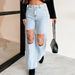 Women’s Clothing Early Spring Large Hole Chain Pendant Ladies Denim Straight Pants_mkmklike.com