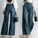 Women's Cross Border European American Style Pleated Washed Double Zipper Wide Leg Jeans Fashionable Casual Straight Leg Trousers_mkmklike.com