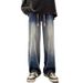 American High Street Gradual Change Washed Jeans Men And Women Loose Straight Wide Leg Pants Pants Men_mkmklike.com