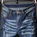 Cross-border Foreign Trade Ripped Embroidered Slim-fit Stretchy Straight-leg Jeans, Unique And Stylish Men's Long Pants_mkmklike.com