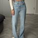 Women's Clothing Vintage Inspired High Waist Flared Jeans For Women - Asymmetrical Hem, Slit Detail, Slim Fit Stretch Denim Pants (Light Blue)_mkmklike.com