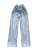 "Bohemian Lace-Trimmed Denim Jeans - Light Wash Straight Leg Pants With Feminine Edge, Comfortable & Breathable For Summer"_mkmklike.com