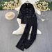 Women's Lace-Trimmed Denim Shirt & High-Waisted Wide-Leg Pants Set – Edgy Streetwear Two-Piece (Black, White, Blue, Rose Pink)_mkmklike.com