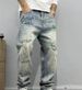 Men's Clothing High End Graffiti Hand Painted Handsome Trendy Brand Ins American Jeans Men's Loose Small Straight Spring And Autumn Long Pants_mkmklike.com