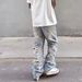 Men's Clothing American Light Blue Reverse Hole Jeans Men And Women Summer Hiphop Beggar Pants European And American Street Straight Pants_mkmklike.com