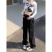 Black Straight-leg Workwear Jeans For Women, Spring/summer/autumn 2024 New Style, Petite Retro Loose High-waisted_mkmklike.com