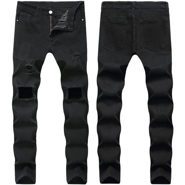 Men's Jeans Trendy Hole Black Jeans Trendy Cross Border Men's Pants_mkmklike.com