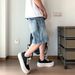 Unisex Retro Heavyweight Washed Denim Shorts Patchwork Design Slimming Casual Wide Leg Capri Pants_mkmklike.com
