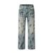 Men's Clothing Women's Summer Trendy Couple Washed Jeans Men's Dirty Dye Loose Straight Pants_mkmklike.com