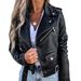 Women's jacket top PU leather jacket motorcycle short zipper_mkmklike.com