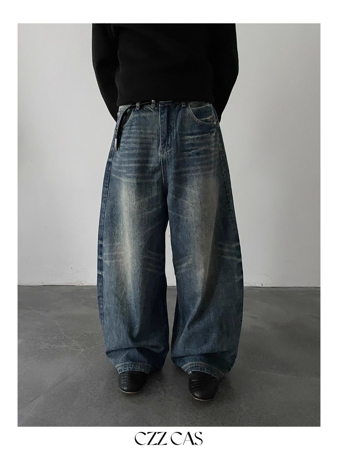 Ripple Wash Flared Jeans – Vintage-Inspired, Mid-Rise, Wide-Legged, Hand-Painted Denim With Distressed Hem (S-XXXL, Modal Blend)_mkmklike.com