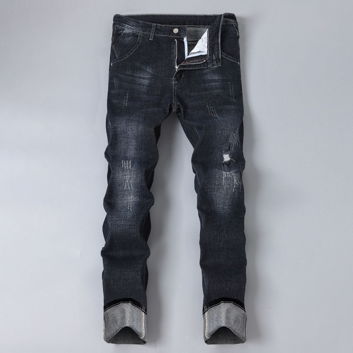Men's Stretch Denim Jeans - Slim Straight Fit Black Pants With Artistic Washes, Comfortable Cotton Blend For Casual & Streetwear (S-2xl)_mkmklike.com