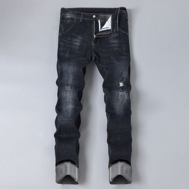 Men's Stretch Denim Jeans - Slim Straight Fit Black Pants With Artistic Washes, Comfortable Cotton Blend For Casual & Streetwear (S-2xl)_mkmklike.com