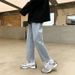Men's Cropped Straight Leg Jeans – Casual Distressed Hem Denim Pants (Mid-Rise, Light/Deep Blue, No Stretch)_mkmklike.com