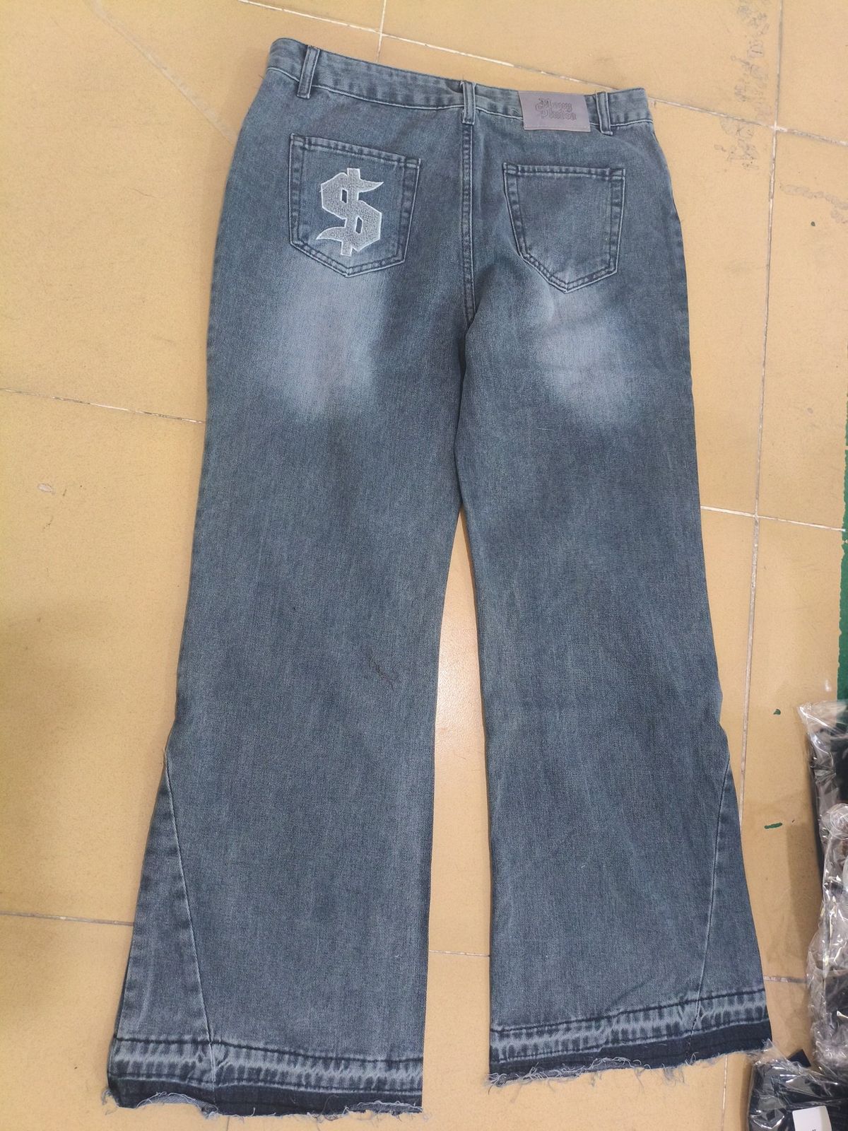 Men's Clothing Letter Element 2026High Street Washed Distressed Frayed Edge Denim Jeans 2026 Unique Casual Straight Leg Pants Fashion Cross Border_mkmklike.com