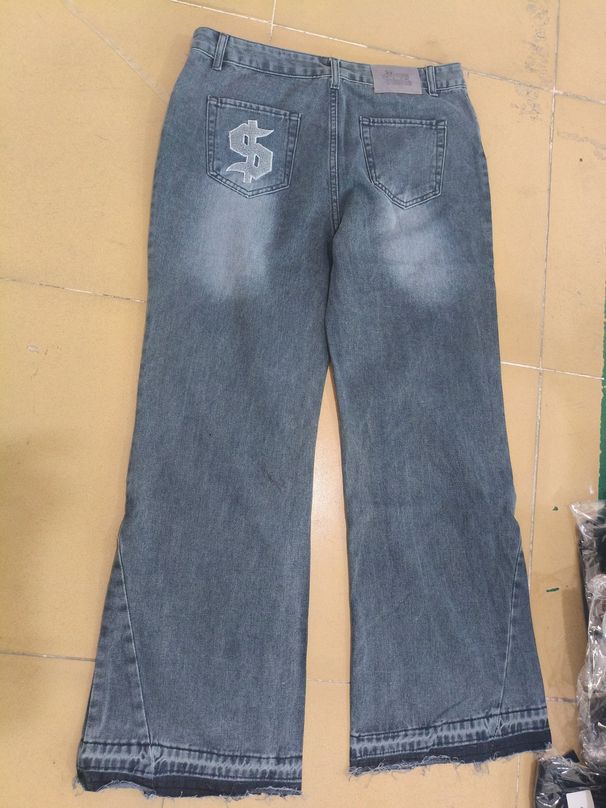 Men's Clothing Letter Element 2026High Street Washed Distressed Frayed Edge Denim Jeans 2026 Unique Casual Straight Leg Pants Fashion Cross Border_mkmklike.com