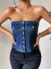 Corset Style Beautiful Back Denim Strapless Women's Autumn Strapless Short Camisole Vest Top Can Be Worn Outside_mkmklike.com