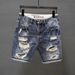 Men's Slim Fit Stretchy Denim Shorts Summer Trendy Ripped Patch mid Length Casual Versatile Five Point Online Popular_mkmklike.com
