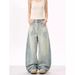 "Men's Deconstructed Washed Jeans – Distressed Blade-Cut Wide-Leg Trousers (Vintage Streetwear, Oversized Fit,Summer Lightweight)"_mkmklike.com