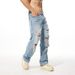 Men's Distressed Denim Jeans Straight Leg Streetwear Nightclub Monkey Whiskering Hand Stitched Ripped_mkmklike.com