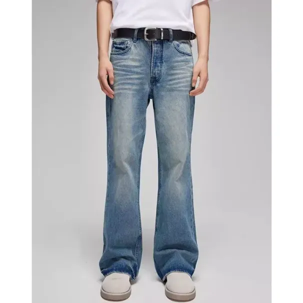 Men's Clothing Men's Ice Wash Denim Jeans - Water Ripple Flare Pants (Vintage High Street Style)_mkmklike.com