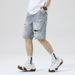 Men's Clothing Ripped Denim Shorts Thin Straight Loose Casual Mid Length Pants Trendy Beggar Five Point Pants_mkmklike.com