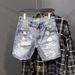 Men's Clothing Distressed Cat Whisker Hole Beggar 5 Shorts Slim Fit Denim Shorts_mkmklike.com