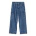 Cityboy Japanese Style Men's Cargo Jeans Dark Blue Washed Straight Leg Multi Pocket Skateboard Pants American Street Style Relaxed Fit_mkmklike.com