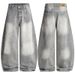 Washed Relaxed-Fit Jeans Classic Smoke Grey With Whiskering & Distressed Details (Men’s & Women’s, Mid-Rise, Non-Stretch, 83% Cotton, Straight Leg)_mkmklike.com