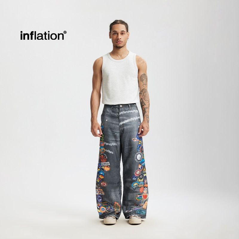 Pure Selected By Jiezhan|Zhangzi Active Digital Print Jeans Men's European Size Trendy Brand Autumn Winter New Straight Long_mkmklike.com
