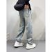 2025 Spring And Autumn New Light Blue Jeans Men's Trendy Brand Splicing Wide-leg Pants Retro Washed Loose Straight Pants_mkmklike.com