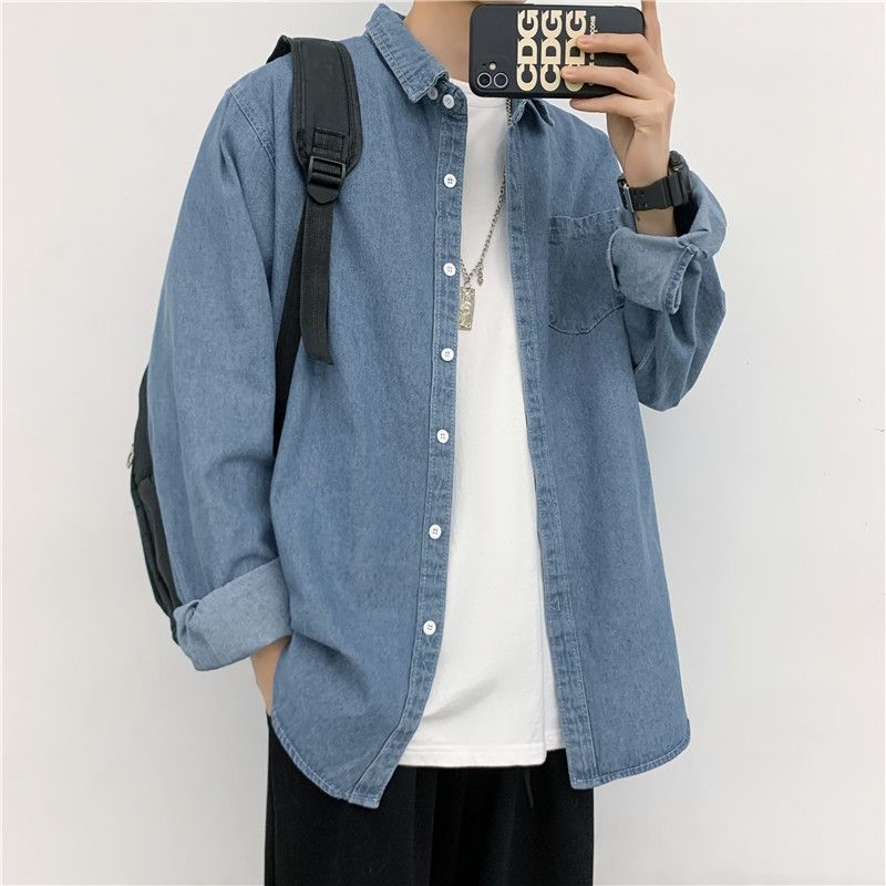 BOY Men's Denim 2021 Spring Autumn New Korean Style Loose Cardigan Jacket Casual Shirt College_mkmklike.com
