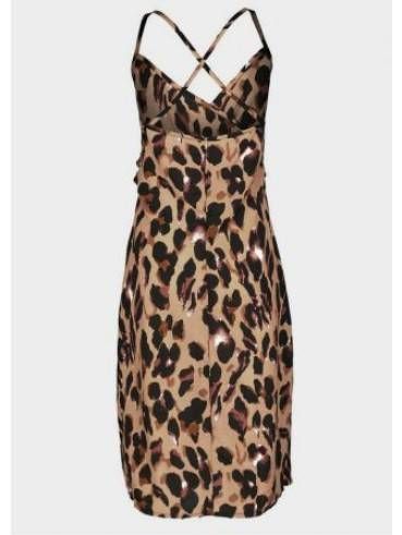 Women's leopard print V-neck high waist slit ladies dress hot sale women's clothing_mkmklike.com