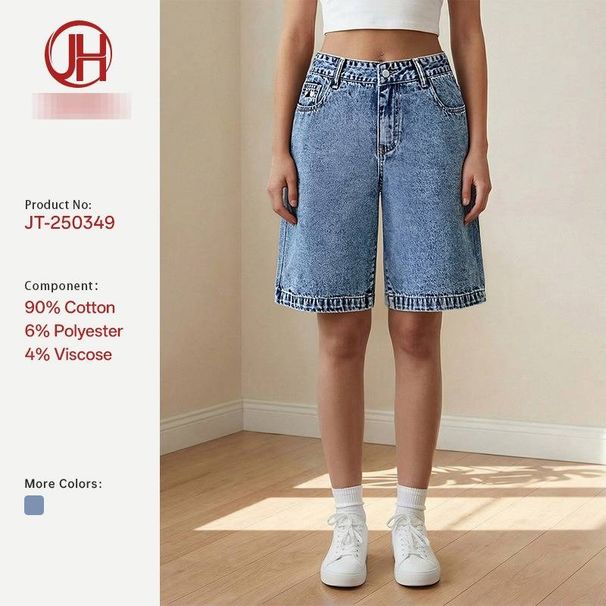 Women's Stretch Denim Bermuda Shorts - Mid Rise, Relaxed Fit, Vintage Style, Comfortable & Breathable For Summer_mkmklike.com