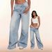 Women's Clothing Low Waist Wide Leg Pants Retro Washed Blue Slim Pants Spring_mkmklike.com