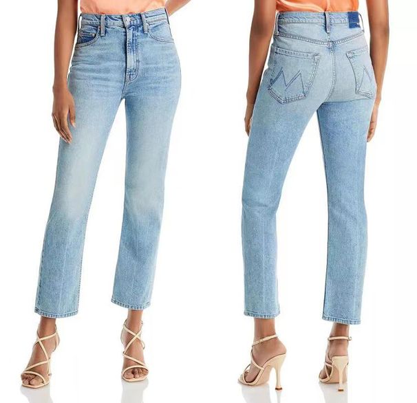High-Waisted Slim Straight Cropped Jeans For Women - Stretch Light Blue Denim Pants, Casual & Streetwear Essential_mkmklike.com