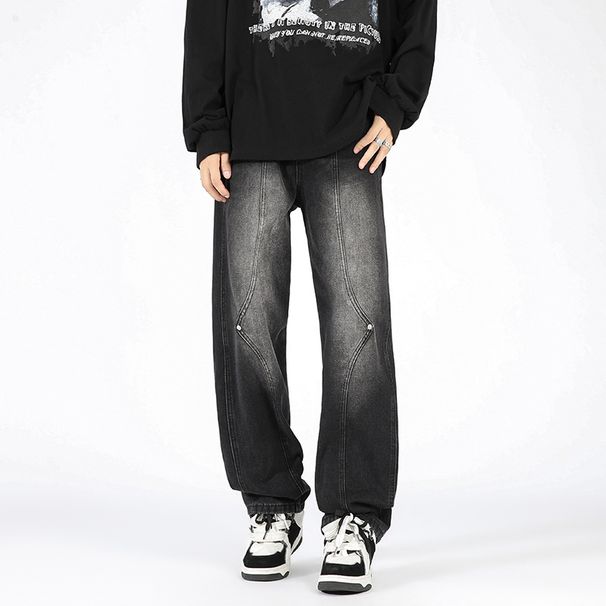 Suitable For All Seasons LKTM Men's Fashion#Trendy Brand Patchwork Beaded Jeans For Men Vibe Design Loose Straight Long Pants_mkmklike.com