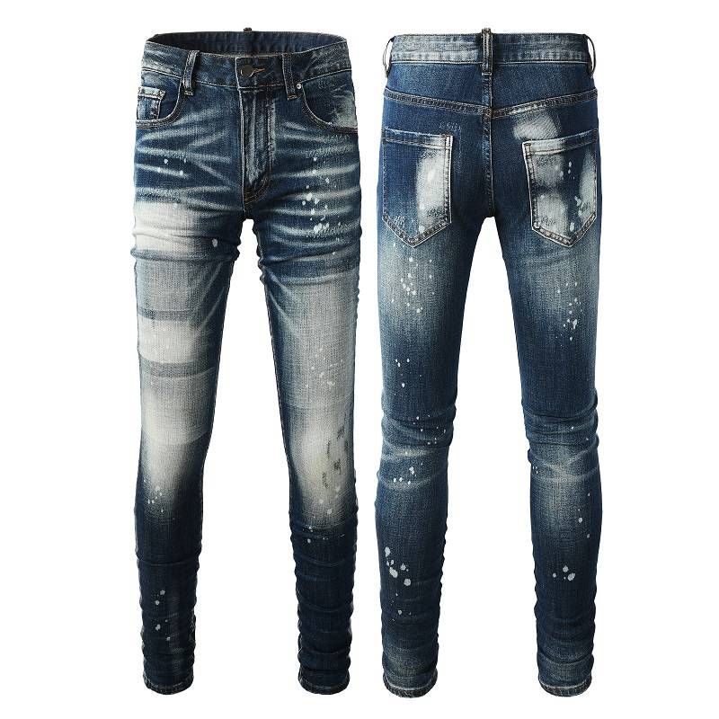 Wholesale Street Style Ripped Fashion High Street Jeans Distressed Stacked Jeans_mkmklike.com