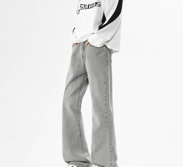 Men's Slim Fit Flared Fleece Jeans - American Style Straight Leg Loose Fit Pants For Autumn & Winter_mkmklike.com