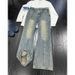 Men's Vintage Washed Denim Pants – Distressed Black & Blue Faded Bell-Bottom Jeans With Cargo Pockets (S-Xxxl)_mkmklike.com