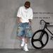 Men's American Style Hand Painted Graffiti Print Ripped Denim Shorts Summer Fashion Loose Fit Five Point Jeans_mkmklike.com