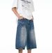 Unisex Retro Washed Distressed Cropped Denim Shorts High Street Style Wide Leg Mid-Length Pants Loose Fitting_mkmklike.com