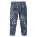 Large Size Men's Checkerboard Elastic Jeans Men's Trendy Brand Multi-functional Drawstring Jeans Men's Small Straight Pants_mkmklike.com