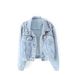 Women's Pearl Rhinestone Denim Jacket Light Blue Washed Distressed Loose Fit Y2K Style_mkmklike.com
