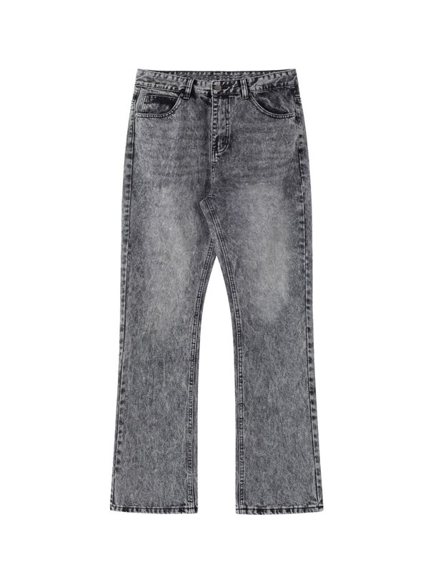 Men's Clothing | Black And Gray Washed Distressed Flared Jeans Vintage Retro Bamboo Grey Denim_mkmklike.com