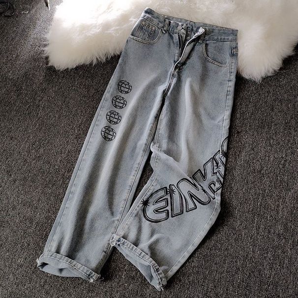 Men's And Women's Clothing Trendy Wide Leg Jeans Autumn Style American Street Vibe High End Printed Loose European Pants_mkmklike.com